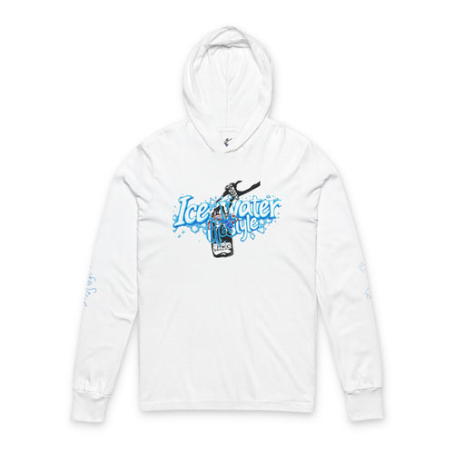 Ice Water Style Unisex Hooded Long Sleeve Tee, Surfing Apparel, Beachwear, Casual Layering, Gift for Ocean Lovers